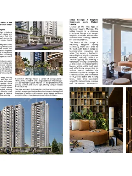 The feature highlights two more projects: a modern residential tower and the biophilic Midas Lounge, showcasing our range from large-scale architecture to detailed interior design.