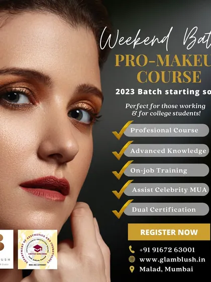Our promotional poster for the weekend pro-makeup course. This batch is perfect for working professionals and college students who want to build their skills without compromising their weekday schedule.