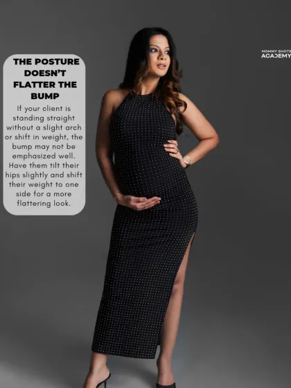 This image illustrates how unflattering posture can hide the bump and provides tips on how to create elegant curves.