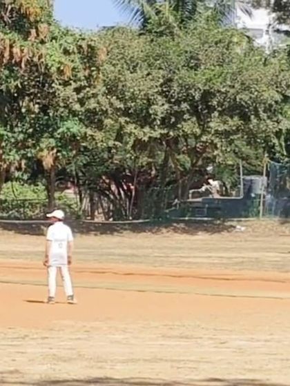 Another angle from the practice match where Arnav scored his first 200. Maintaining focus over a long innings is a key skill.