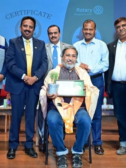 I was honored by Rotary Ullal for my decade-long contribution to creating a sustainable world by transforming e-waste into art. Here I am receiving the award at the "UDAYOTSAVA" event.