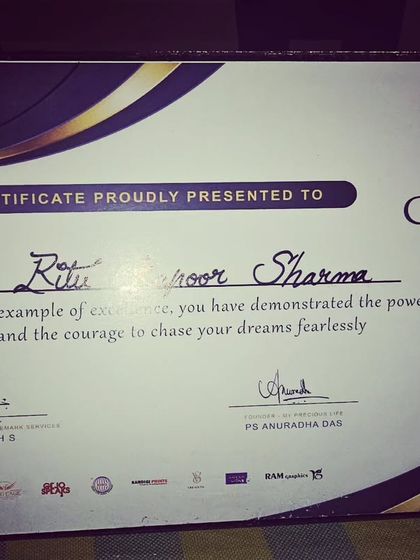A Certificate of Appreciation presented to me for demonstrating self-belief and the courage to chase my dreams. I hope to inspire others to do the same.