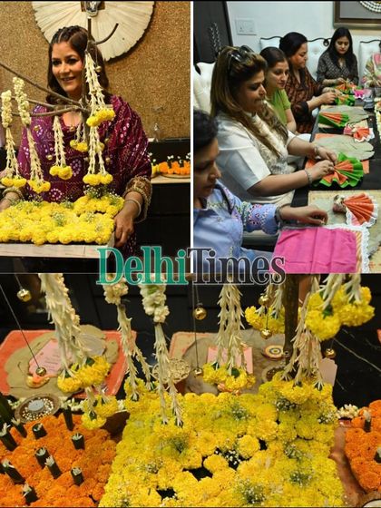 A collage from our Diwali workshop, which was featured in the Delhi Times. You can see me with our floral creations and the participants deeply engaged in making their own festive decor.