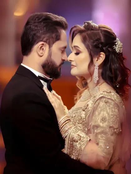 An intimate close-up of Shrey and Shivani, their eyes closed, lost in a moment of quiet connection.