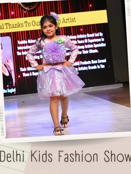 This two-piece iridescent outfit is trendy and fun, perfectly capturing the spirit of kids' fashion. Her hands-on-hips pose is full of confidence.