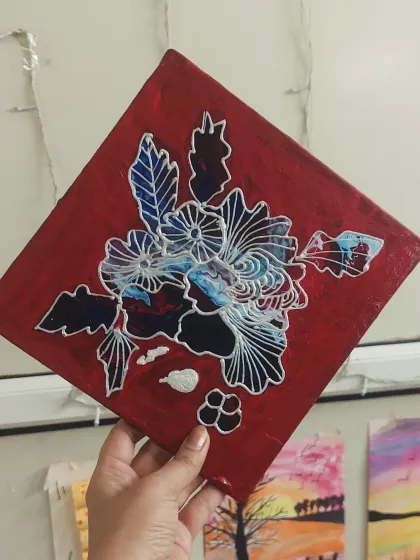 A personal piece exploring texture and line work on a bold red canvas. Art is my way of expressing what words cannot.