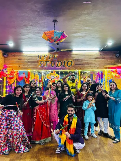 We work hard and celebrate harder. This is our Hype Tribe during a Dandiya fitness night, all dressed up and enjoying the festival. We're a community, not just a gym.