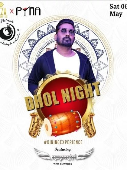This poster for a Dhol Night at Veza x Pyna promises an unforgettable celebration of music and culture, igniting the dance floor with the rhythm of the dhol.
