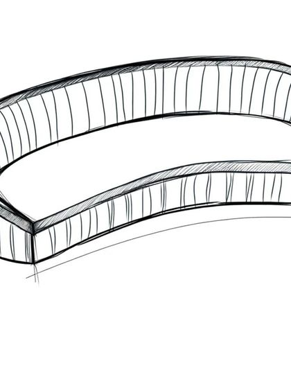 The initial sketch of the Ivy Sofa, where the idea of a fluid, embracing form first took shape. Our process always begins with exploring how a piece can best serve the user's need for comfort and aesthetic harmony.