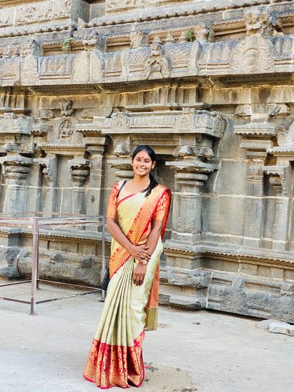 Feeling blessed after a temple visit. Wearing a saree always makes me feel connected to my roots.