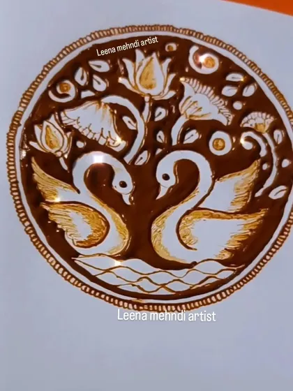 The finished swan mandala, a symbol of love and grace. This circular design is perfect for the palm of the hand or as a central feature in a larger piece.