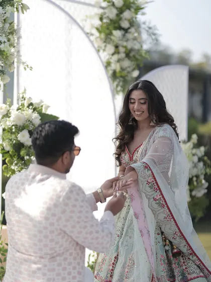 A beautiful close-up of the ring exchange, the official start of their journey to forever.
