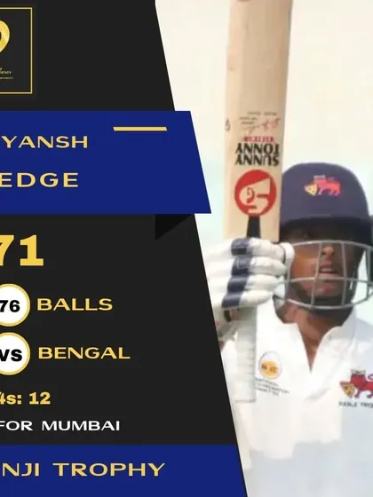 Making a powerful statement on his Ranji Trophy debut. Suryansh Shedge scored a crucial 71 for Mumbai against Bengal, showcasing his readiness for senior-level cricket.