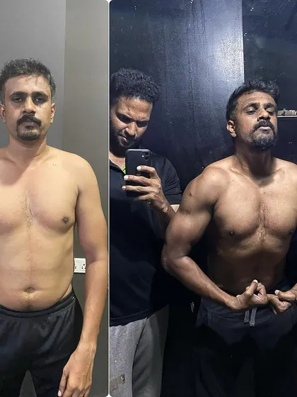 It's not just about losing weight; it's about building strength. This client's body recomposition journey shows a significant increase in muscle definition and a leaner physique, achieved through a targeted muscle gain program and clean eating.