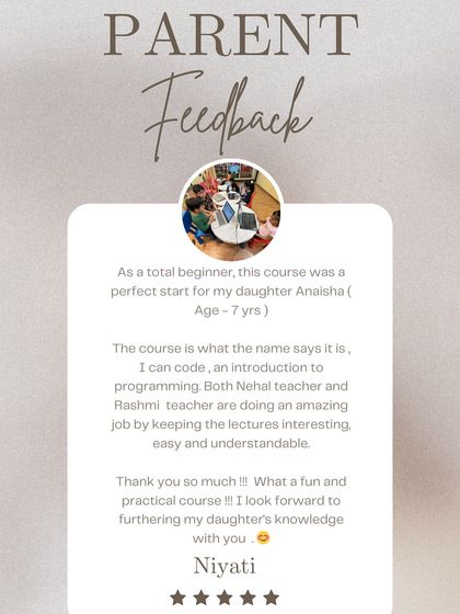 "A perfect start for my daughter." We are thrilled that our iCanCode course provided a fun and practical introduction to programming. Thank you, Niyati, for this wonderful and detailed feedback.