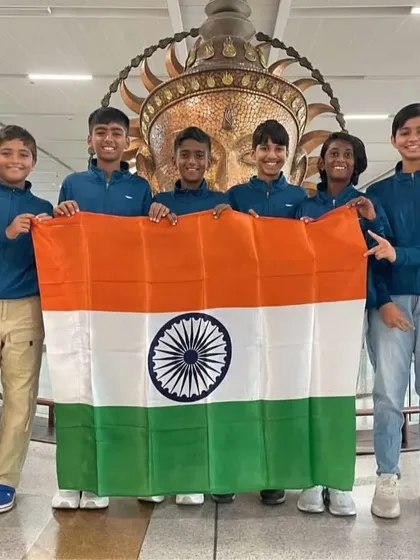 Team India is ready to compete. Another shot of the U-12 team with their coaches, holding the flag high before their departure to represent the country in Kazakhstan.
