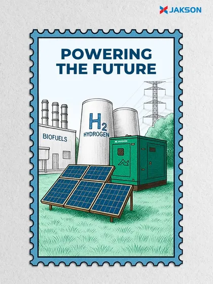 We are not just powering the future; we are stamping our mark on it. This illustrative stamp captures the essence of our integrated solutions, including biofuels, green hydrogen, solar panels, and reliable power distribution, all working together for a cleaner tomorrow.