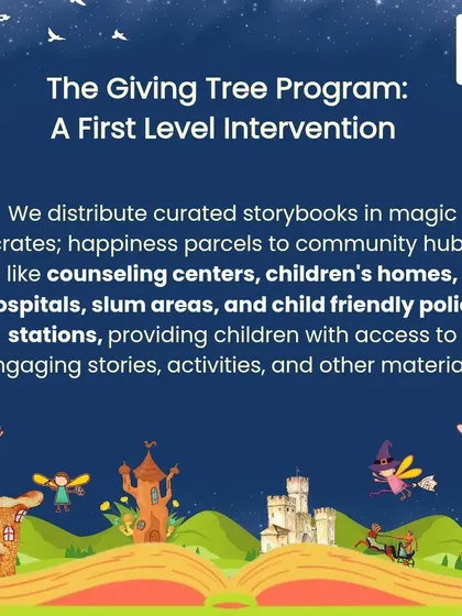 Our Giving Tree Program is a first-level intervention. We distribute curated storybooks in Magic Crates to community hubs, providing children with access to engaging stories and activities.