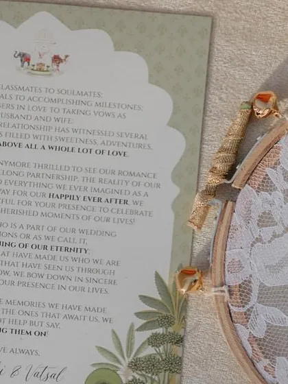 A close-up of the heartfelt letter sharing the couple's eleven-year love story. Personalization like this creates a deep, emotional connection with guests.