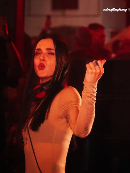 A candid shot of DJ Korolova interacting with the crowd during her set at Zamna India.