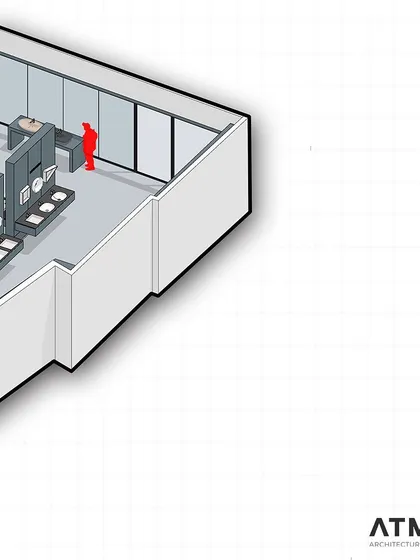 This partial plan view helps in refining the layout of product displays and circulation paths, a crucial step in optimizing the retail experience.