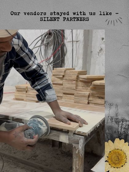 Our vendors have been our silent partners on this journey. This image shows one of our vendors working on wooden shelves. Through highs and lows, they have walked with us, and we are so grateful for their belief in us.