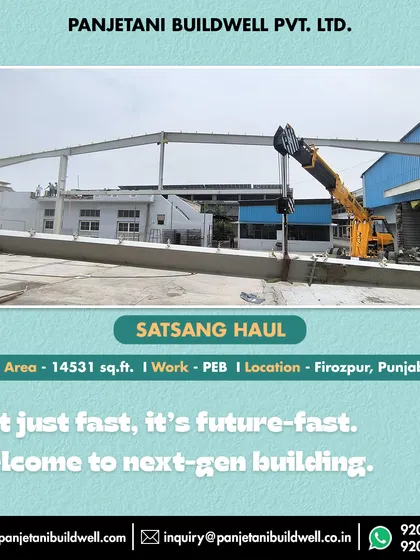 Our construction is not just fast, it is future-fast. A crane lifts a large steel beam into place at the Satsang Haul site, showcasing the heavy-duty machinery and techniques we use for next-gen building.