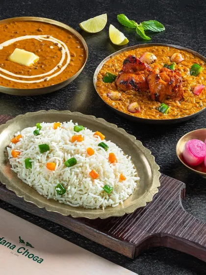 Dal Makhani paired with a flavorful chicken curry and rice for Dana Choga.