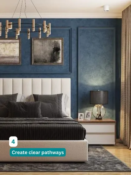 Your bedroom should be your personal sanctuary. I create serene and stylish retreats like this one, using a rich color palette, elegant wall moulding, and layered lighting to craft a space that feels both luxurious and deeply calming.