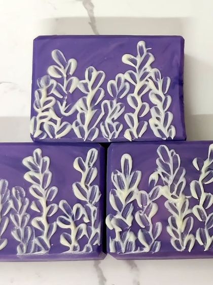 My second attempt at the brush embroidery technique, this time with a lavender-like design. It's all about practice and getting a feel for the soap's consistency.