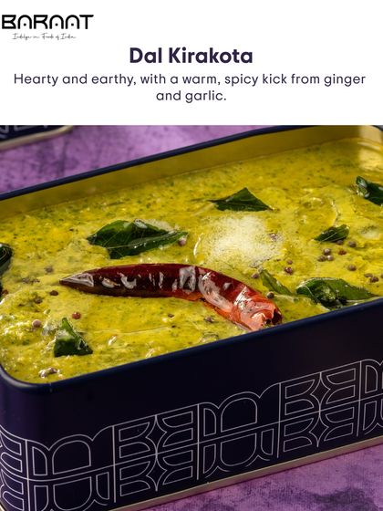 Our Dal Kirakota is Chef Shekar's special blend of spinach, moong dal, and mustard seeds with South Indian spices, creating a hearty and earthy flavour.