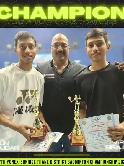 Arjun and Aryan Birajdar, champions in both U-19 and U-17 Boys Doubles at the Thane District Championship.