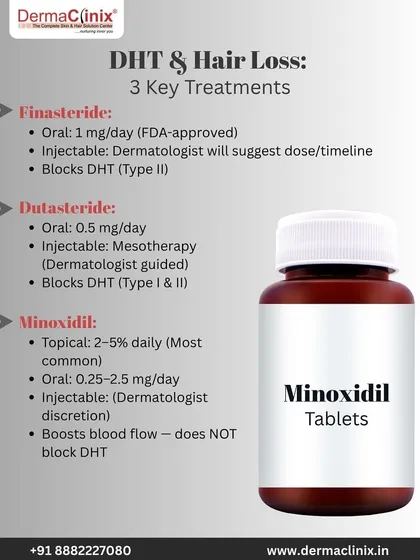 We break down three key treatments for DHT-related hair loss: Finasteride, Dutasteride, and Minoxidil. Each works differently and requires medical guidance for proper dosage and application.