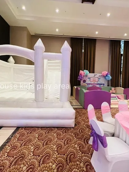 Another perspective of the indoor party setup, showing how our play equipment can be arranged to fit the event layout.
