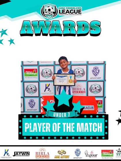 Recognition for a standout performance. This award celebrates one of our U7 players who made a significant impact during their match.