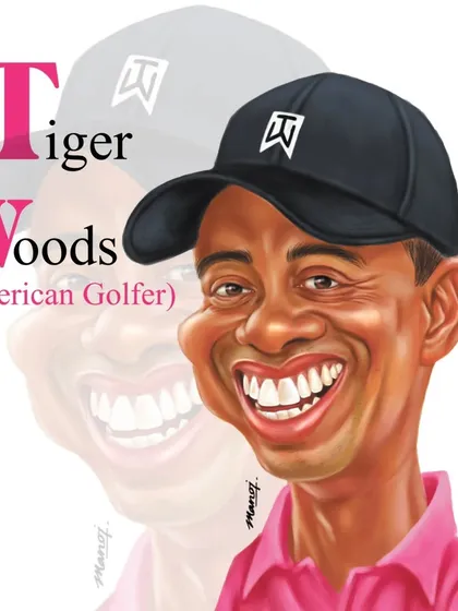A caricature of the legendary American golfer, Tiger Woods.