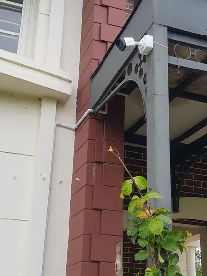 A clean and professional installation is just as important as the camera itself. Here is a Hikvision IP camera I installed at a residence, with the wiring neatly concealed for a tidy look and protection from weather.