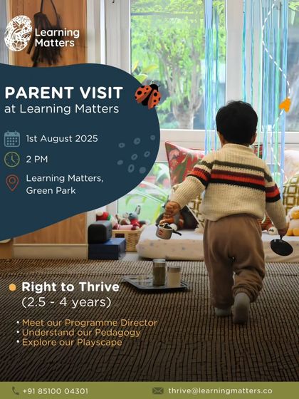 Join us for a Parent Visit to learn about our "Right to Thrive" early years program for children aged 2.5 to 4. This is a chance to meet our director, understand our pedagogy, and explore our playscape.