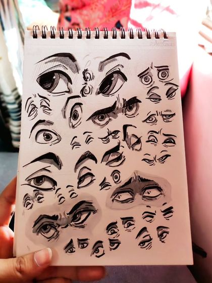 A closer look at my first day of eye sketches.