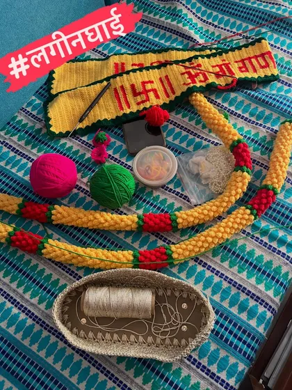The wedding season is a busy time for me too! This is a glimpse of a custom order I worked on, including a crochet toran and other items for a 'rukhvat' ceremony. I feel blessed when my art becomes a part of your special celebrations.