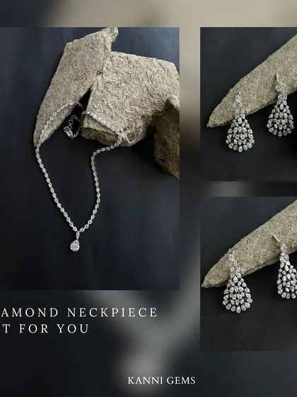 This exquisite pear-shaped diamond necklace and earring set is a canvas waiting to reflect your moments. It is delicate enough for daily wear but brilliant enough for grand celebrations.