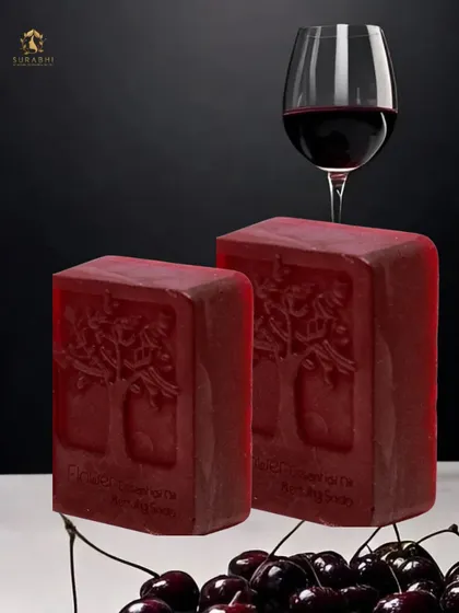 A closer look at our luxurious Red Wine Soap bars. Each bar is handcrafted with beautiful detail and enriched with the goodness of red wine for a radiant glow.