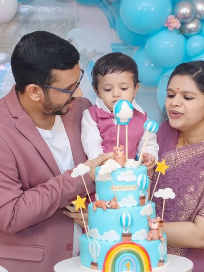 A playful 'Masha and the Bear' themed birthday party, with forest decor, character cutouts, and colorful balloons, perfect for a fun-filled adventure.