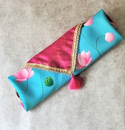 Here is the lotus-print antarpat, neatly folded to show its beautiful design and craftsmanship. It’s a perfect example of how I blend traditional items with modern aesthetics.