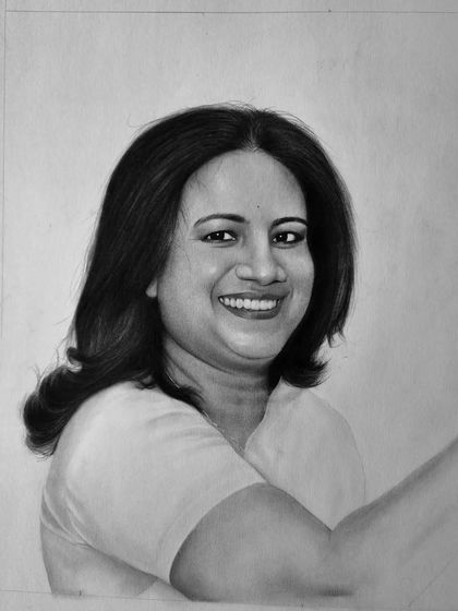 The portrait with the face, hair, and one arm completed.