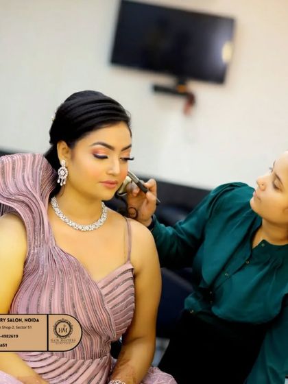 A glimpse into the makeup process at my luxury salon in Noida. I am focused on creating a flawless base for this client's engagement look.