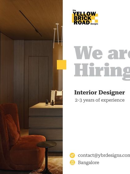 An opening for an experienced Interior Designer (2-3 years) at The Yellow Brick Road Designs in Bangalore.