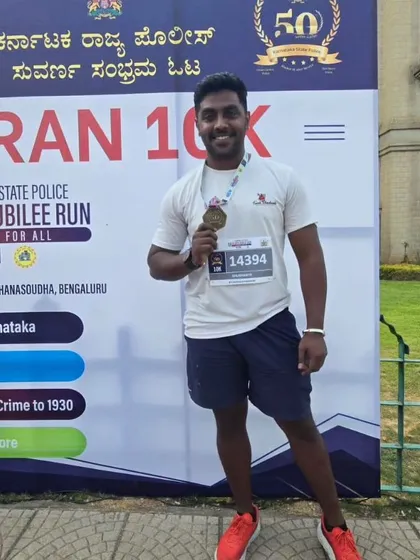 Me, Shushanth, after the Golden Jubilee 10K. I run with my team to show that we are all in this journey together.