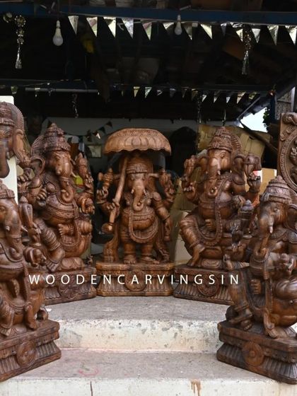 A collection of five distinct Ganesha statues ready for dispatch, showing the variety of poses we offer.