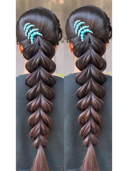 The finished pulled-apart braid, showing the texture and volume achieved through my technique.